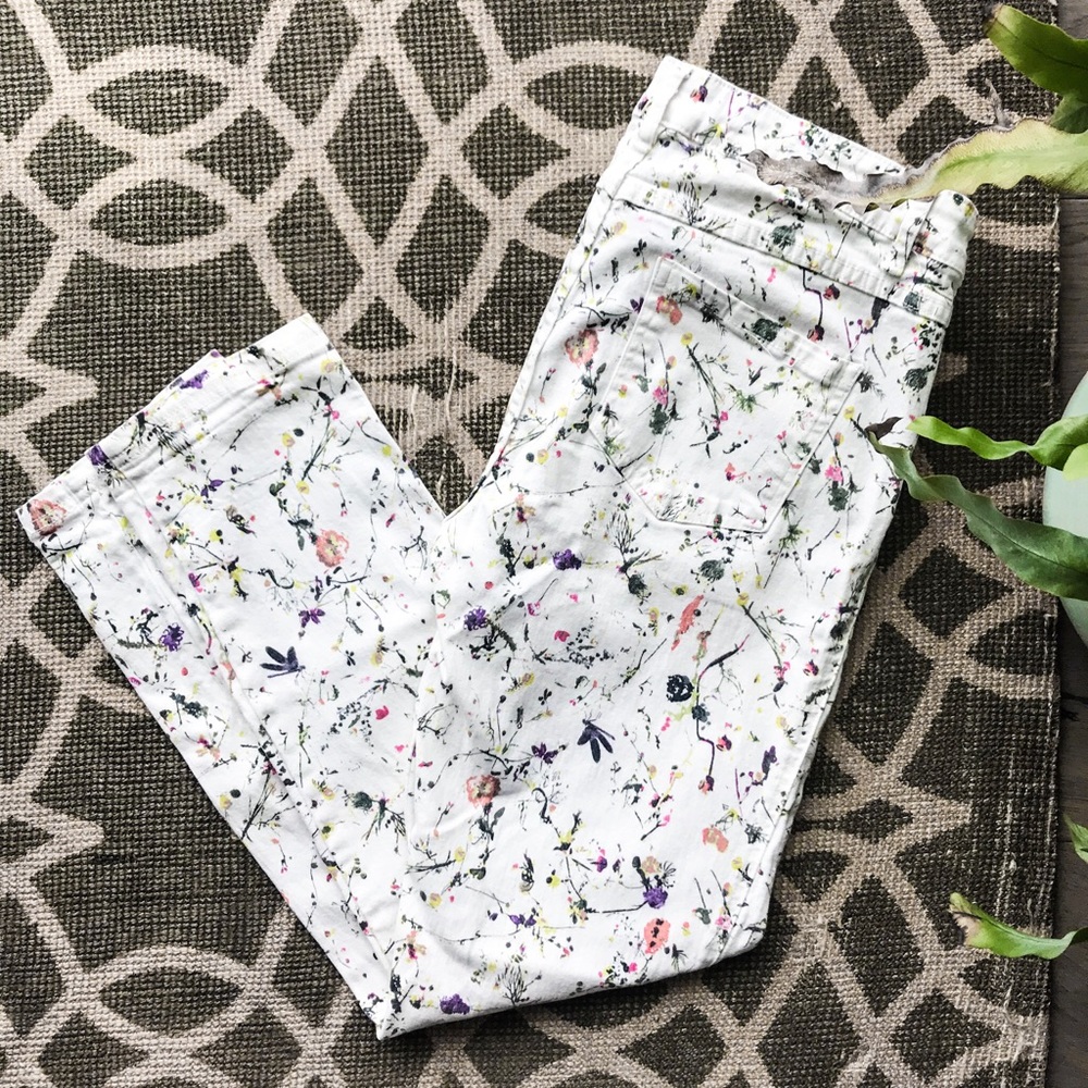 Andrea Jovine Stretch Skinny Floral White Jeans 10